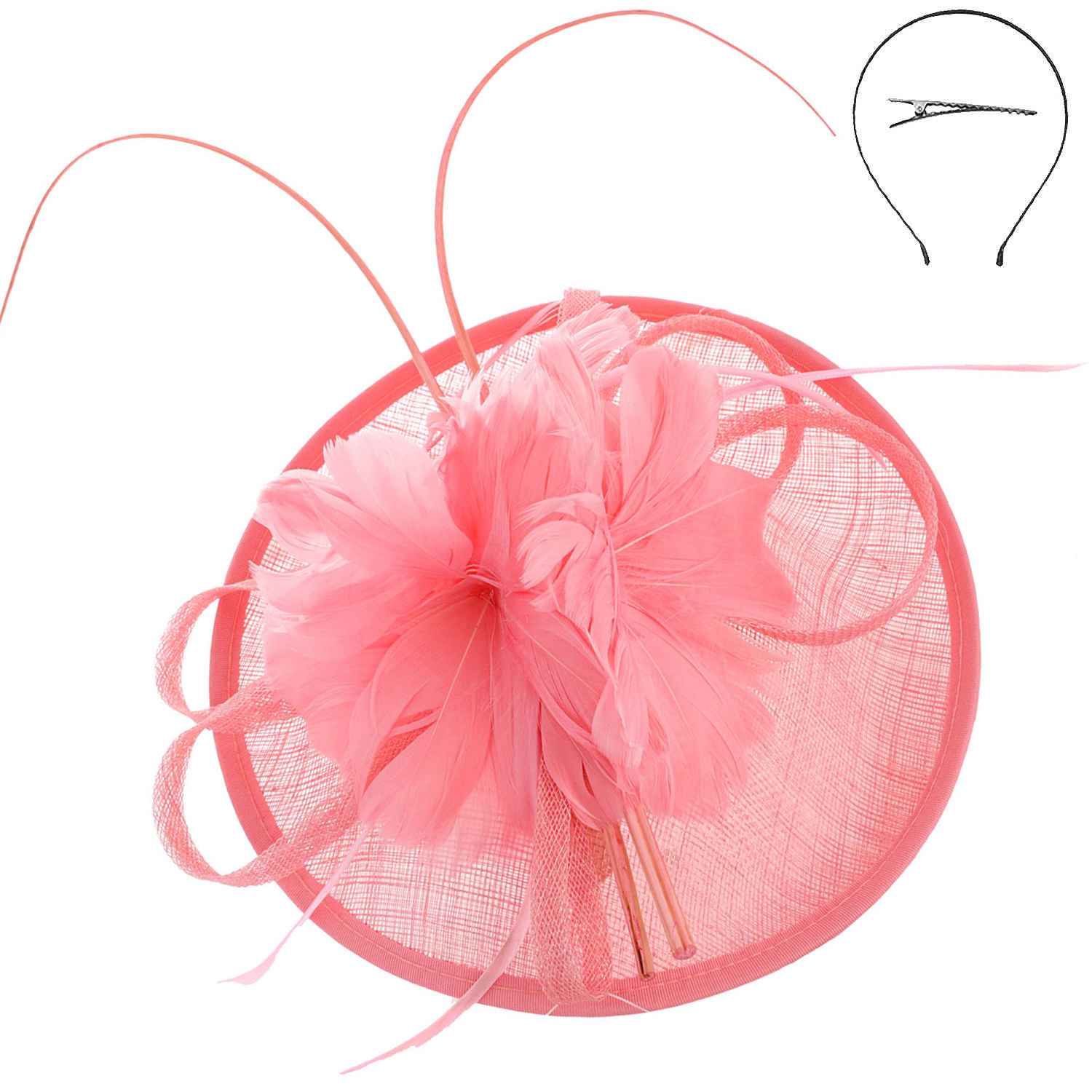 SP Sophia Collection - Wholesale Fascinator Hat - Women's - Feather Flower Sinamay Mesh Fascinator0