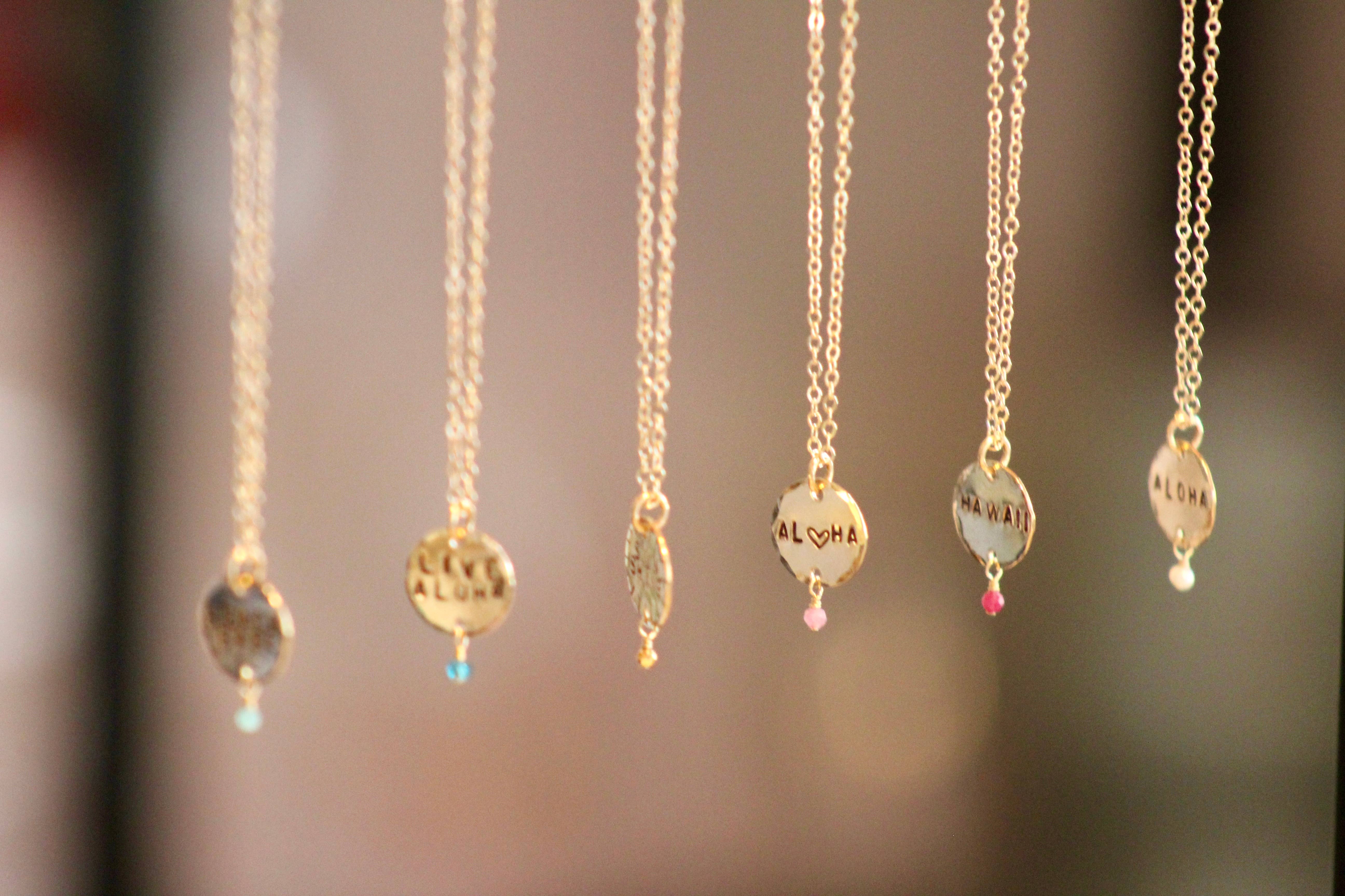 Beach Babe Hawaii - Wholesale Pendant/Charm Necklace - Custom Hand Stamped Coin Necklace with Gemstone3