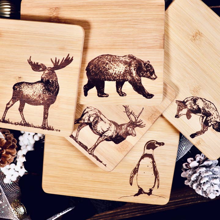 Winter Animals Small Bamboo Cutting Board Bundle for wholesale by Rustic Cedar Co