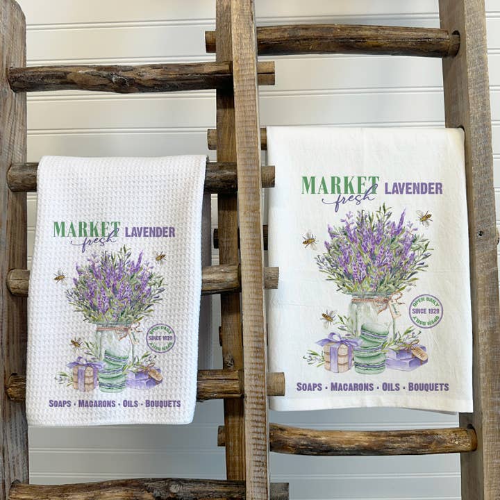 Market Fresh Lavender Flour Sack Tea Towel for wholesale by This Joyful Home