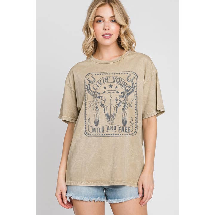 LIVIN YOUNG WILD N FREE MINERAL GRAFISK T-SHIRT for engroshandel hos HRTandLUV