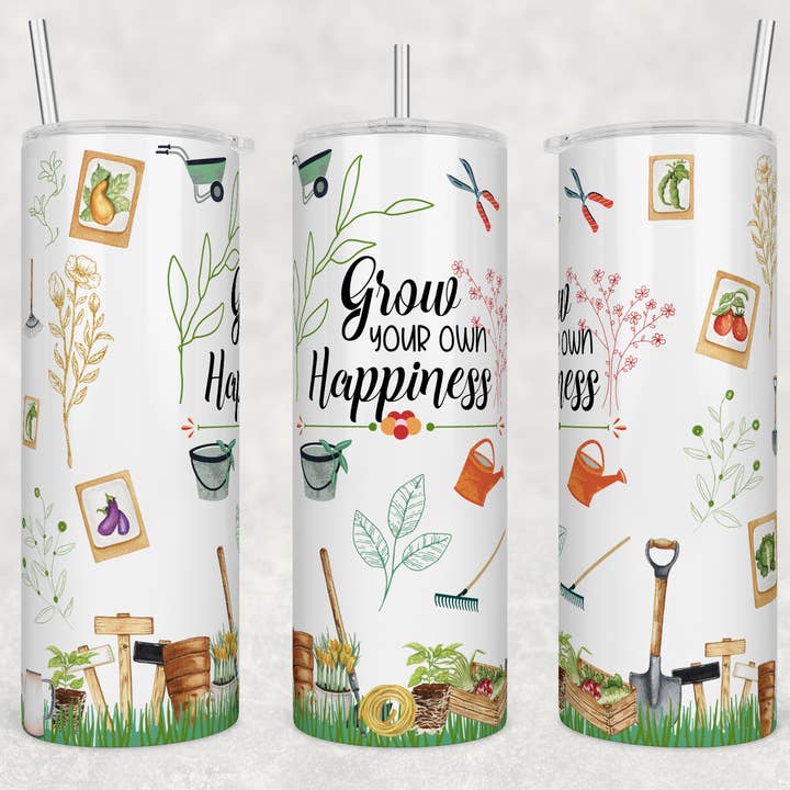 Gardening Grow Your Own Happiness 20oz Skinny Tumbler for wholesale by Dogwood Graphics & Design