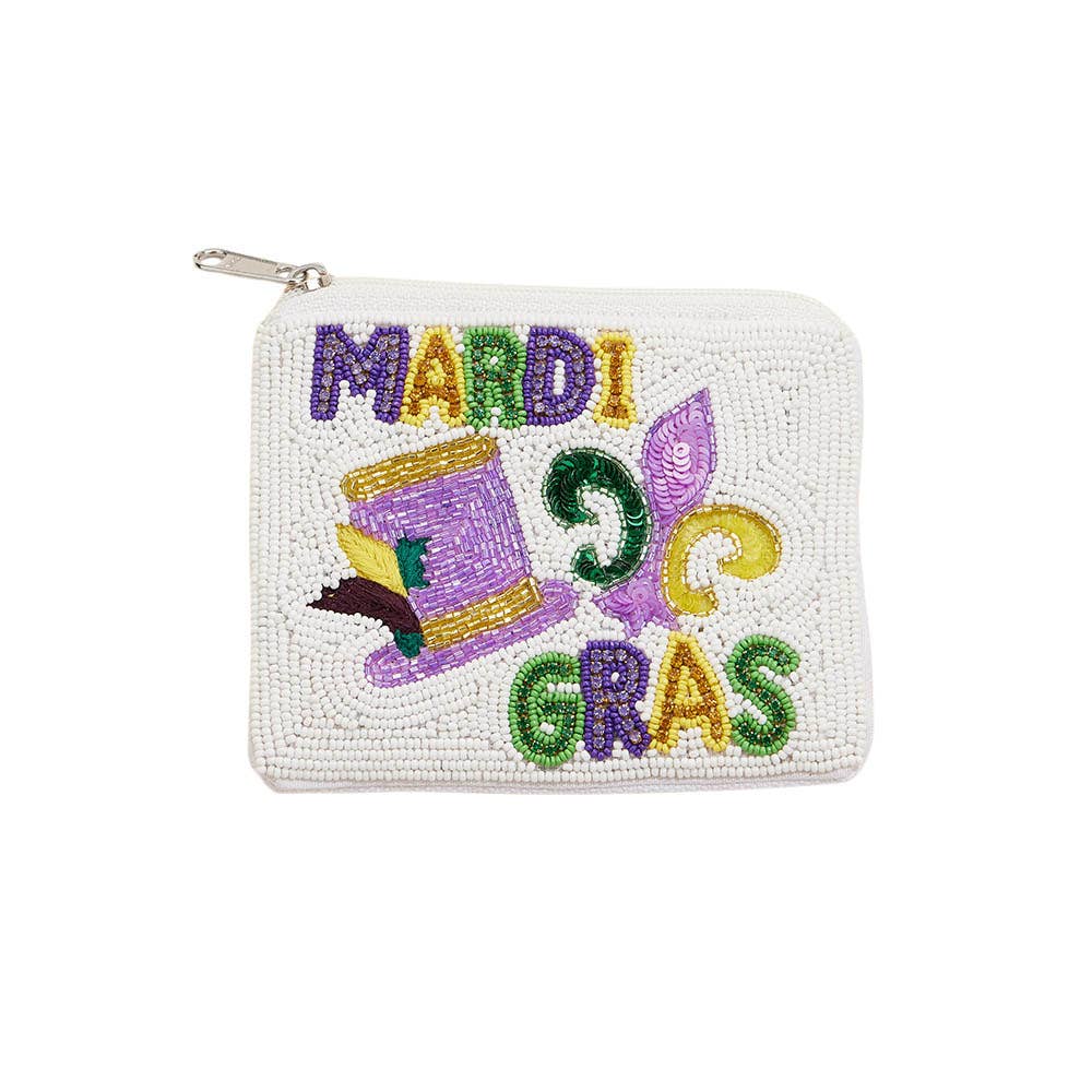 Sensibling Corp. - Wholesale Coin Purse - Women's - Mardi Gras Message Fleur de Lis Hat Seed Beaded Pouch Bag3