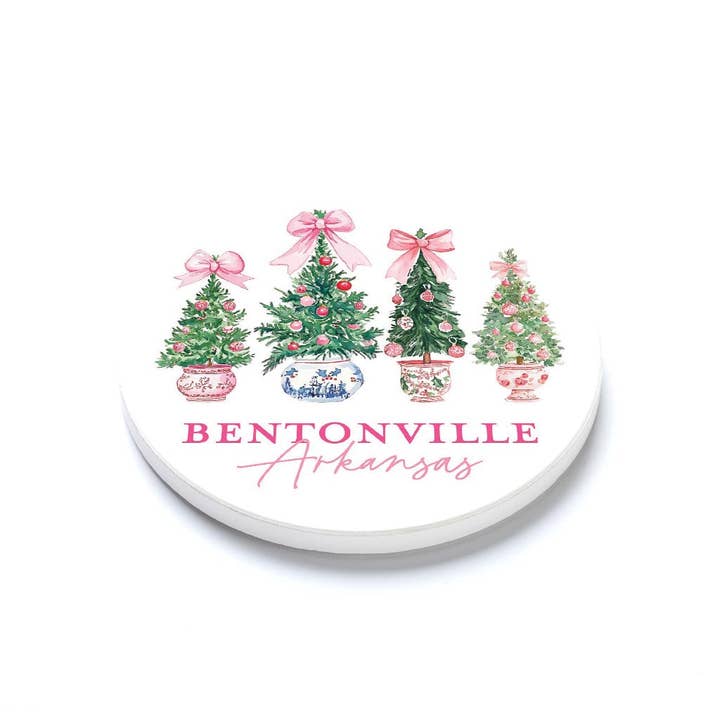 White Ceramic Round Coaster-Blush & Baubles Christmas | Custom for wholesale on Faire1