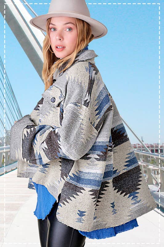 La Miel – wholesale Jacket – Women's – JKT1713-Aztec Pattern Long Sleeve Button Down Jacket12