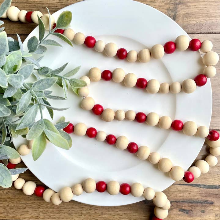 Shop Cocobee - Wholesale Christmas Decoration - Red wood bead garland, ten feet long - Style 10