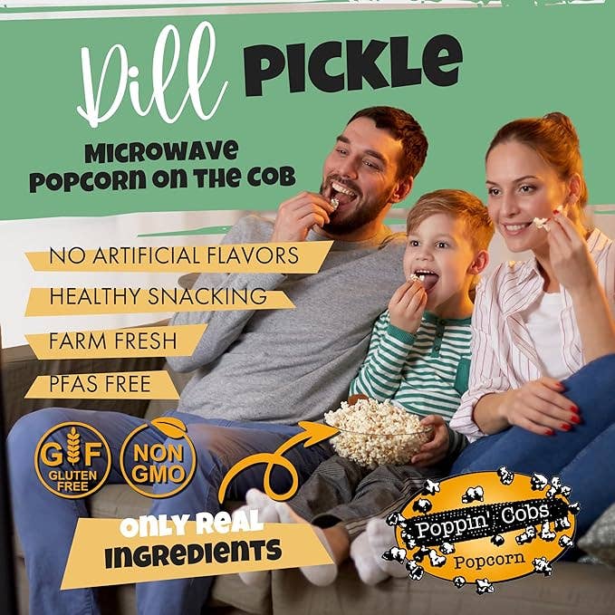 Poppin' Cobs Popcorn - Wholesale Popcorn - Dill Pickle - 3 pack of Microwave Popcorn on the Cob 3