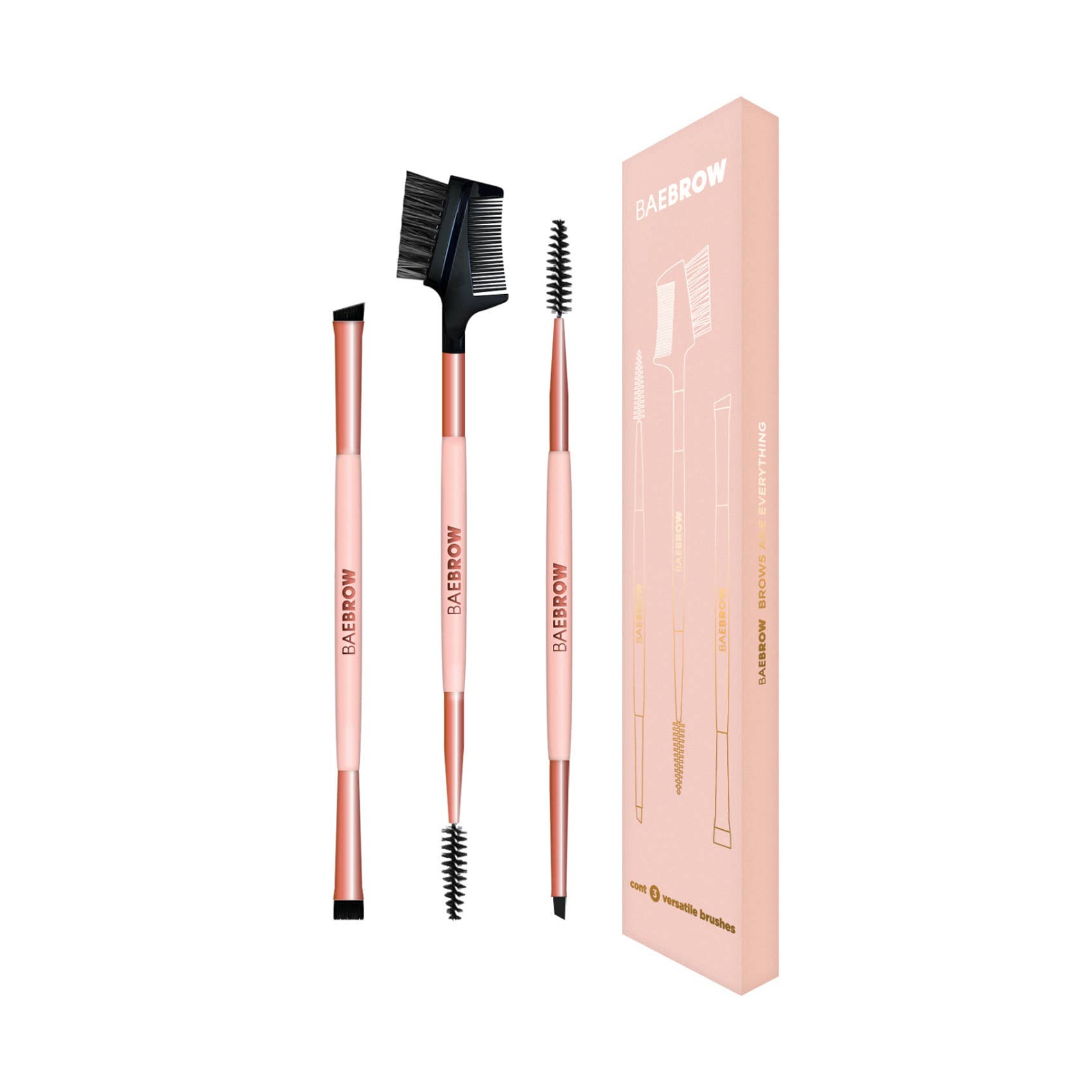 Nude Rose Gold BRUSH TRIO - ESSENTIAL BROW AND LASH STYLING KIT for wholesale on Faire0