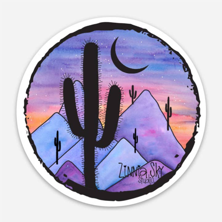 Zinnia Sky Studio LLC - Wholesale Sticker - Mountain Saguaro Cactus Round | Vinyl Sticker