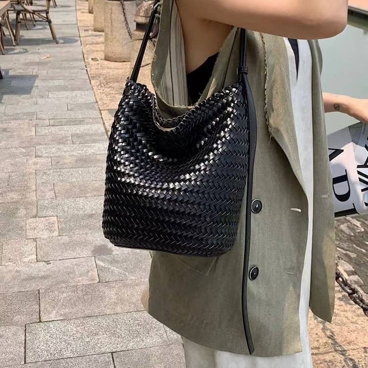 Sook Stainable - Wholesale Shoulder Bag - Women's - Leather Weaving Braid Bucket Shape Shoulder Crossbody Bag