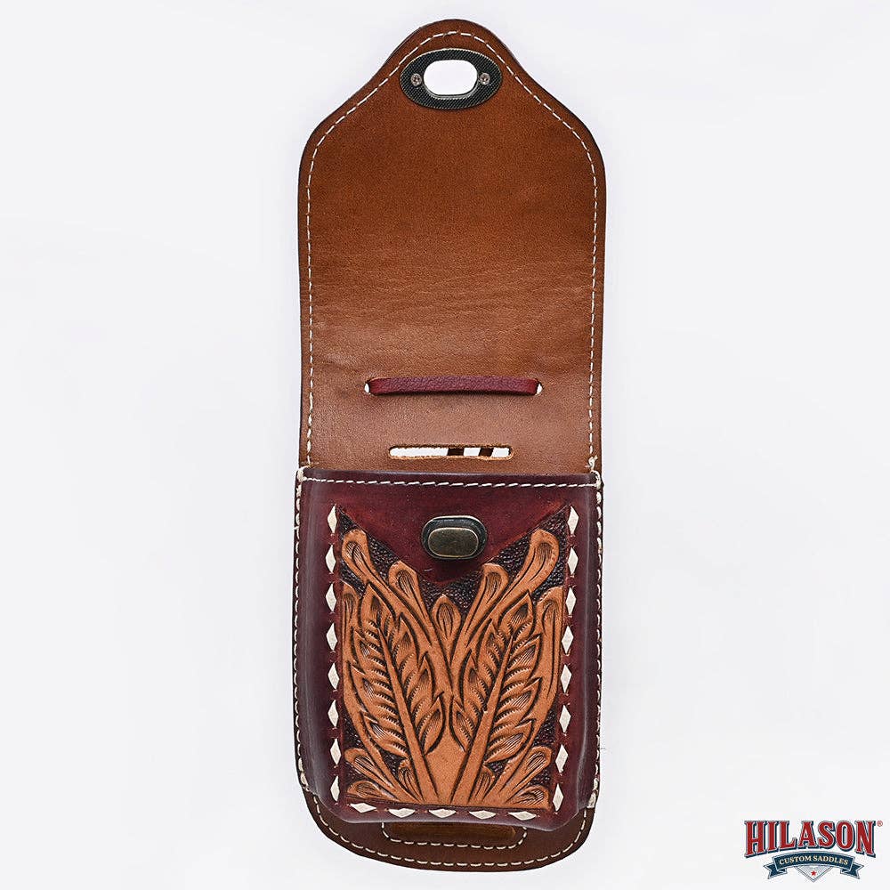 HILASON - Wholesale Phone Wallet - Women's - Hilason Basketweave Floral Cell Phone Case Tan American Leather29