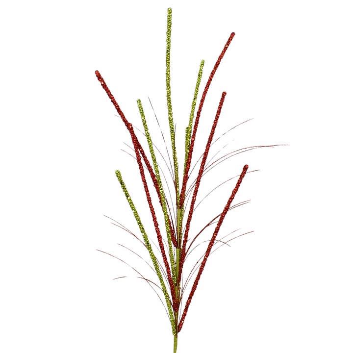 David Christopher's Collection - Wholesale Christmas Decoration - 36'' Glittered Millet Grass Christmas Spray- Red/Apple