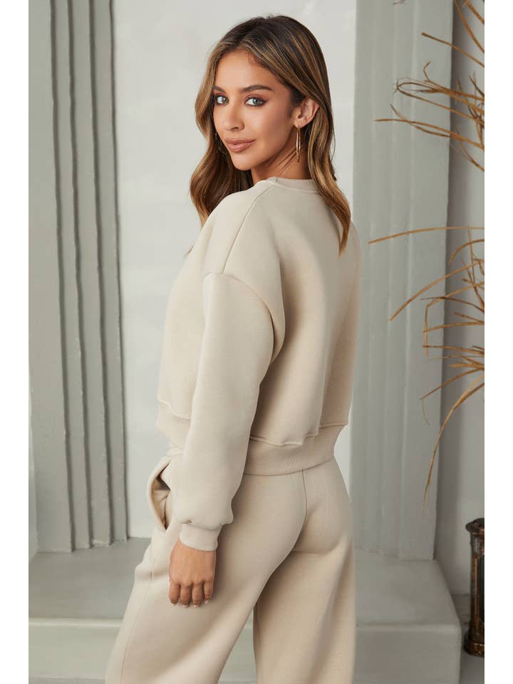 MILIO MILANO - Wholesale Sweatshirt - Women's - COZY FLEECE CROP CREW NECK PULLOVER (77112)2