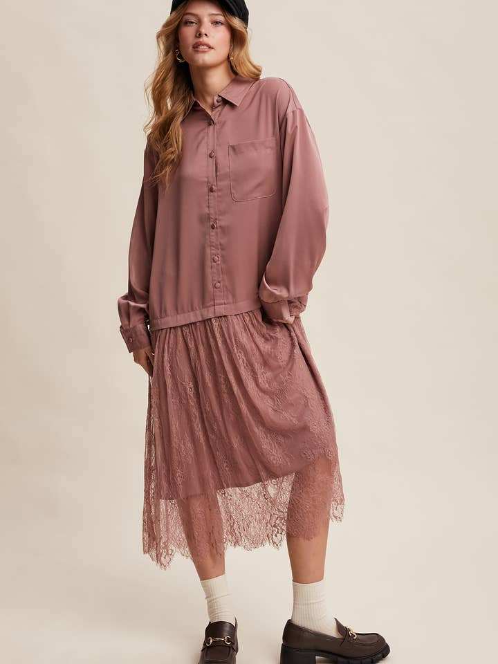 Lace Midi Skirt with Satin Top LD1457 for wholesale by Listicle