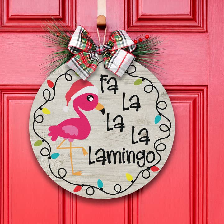 Flamingo juledørdekoration for engroshandel hos 9th Letter Press