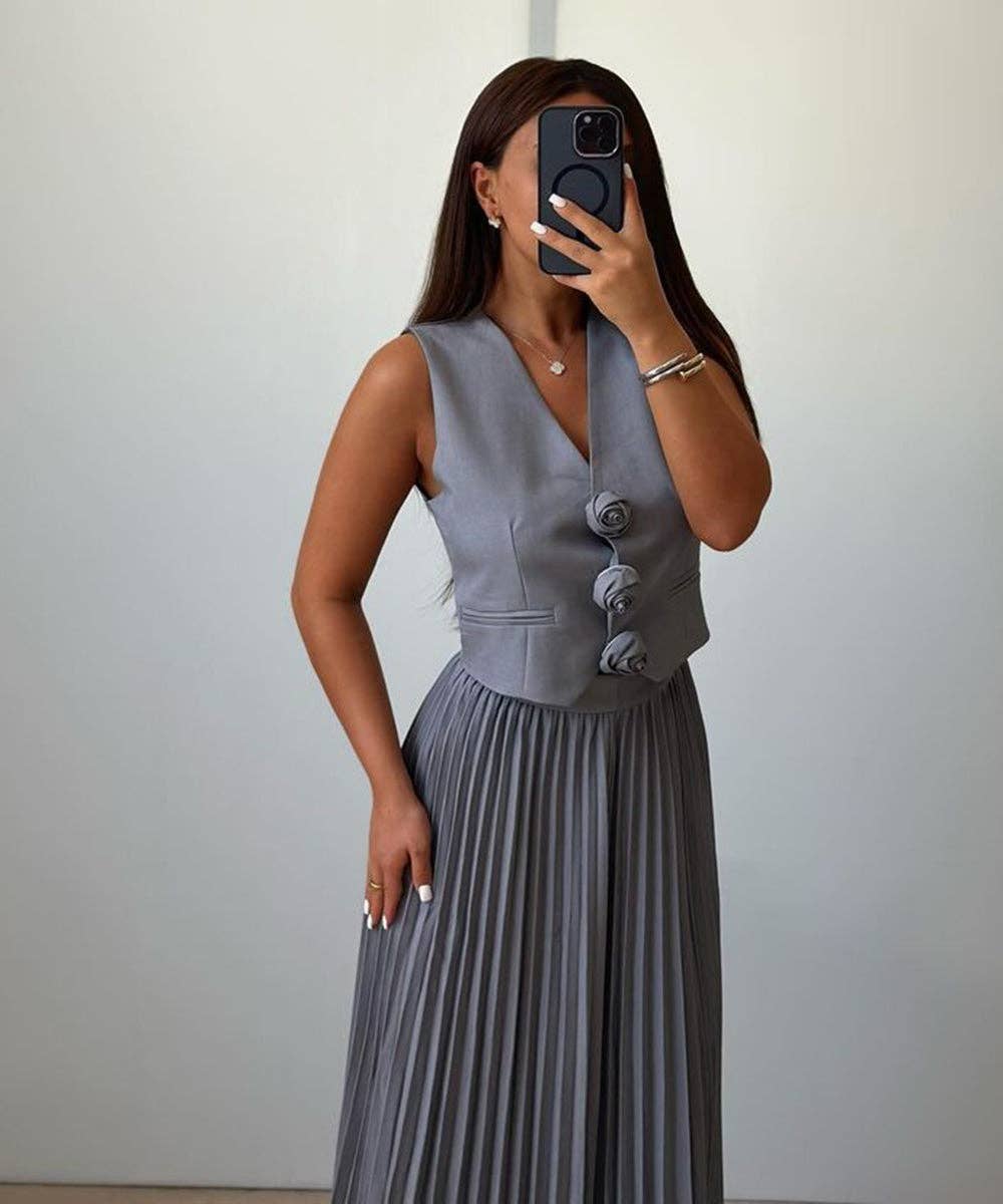 Aria Romance – Großhandel Set aus Oberteil und Rock – Damen – Zweiteiliges Set mit plissierten Ärmeln und Lagenlook10