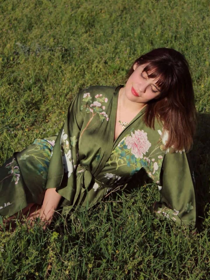 Floral Olive Kimono Robe for wholesale on Faire25