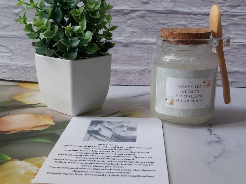 Simplybyelegance - Wholesale Body Scrub/Exfoliant - Handmade Green Tea Lemon Sugar Scrub, Exfoliating Body Scrub (8oz)3