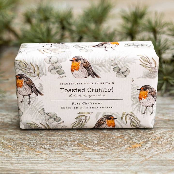 Pure Christmas (Robin & Eucalyptus Pure) 190G Soap Bar for wholesale by Toasted Crumpet (US Duties Paid)