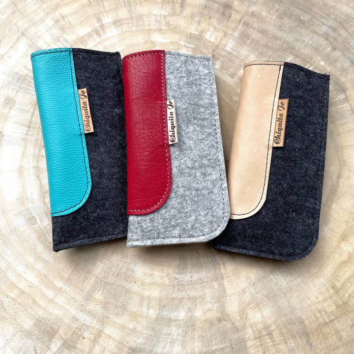 Estojo para óculos em feltro de lã e couro com várias combinações de cores por atacado de Manufactica