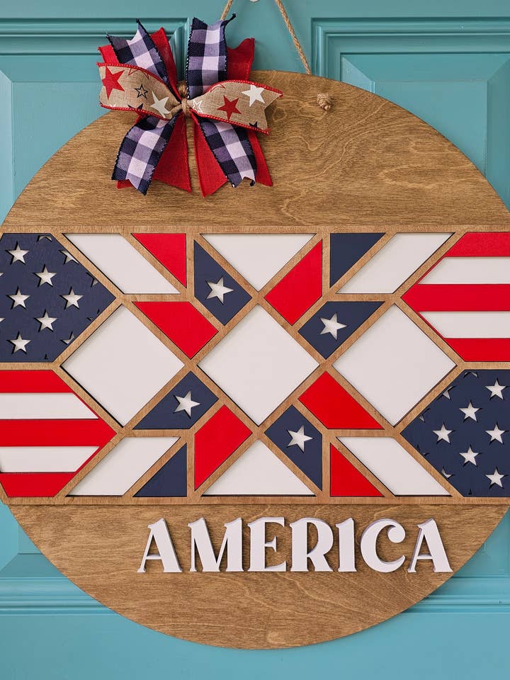 Ghirlanda per Porta con Quilt a Stalla Fai-da-te America per la vendita all'ingrosso da parte di Teal Moon Creations