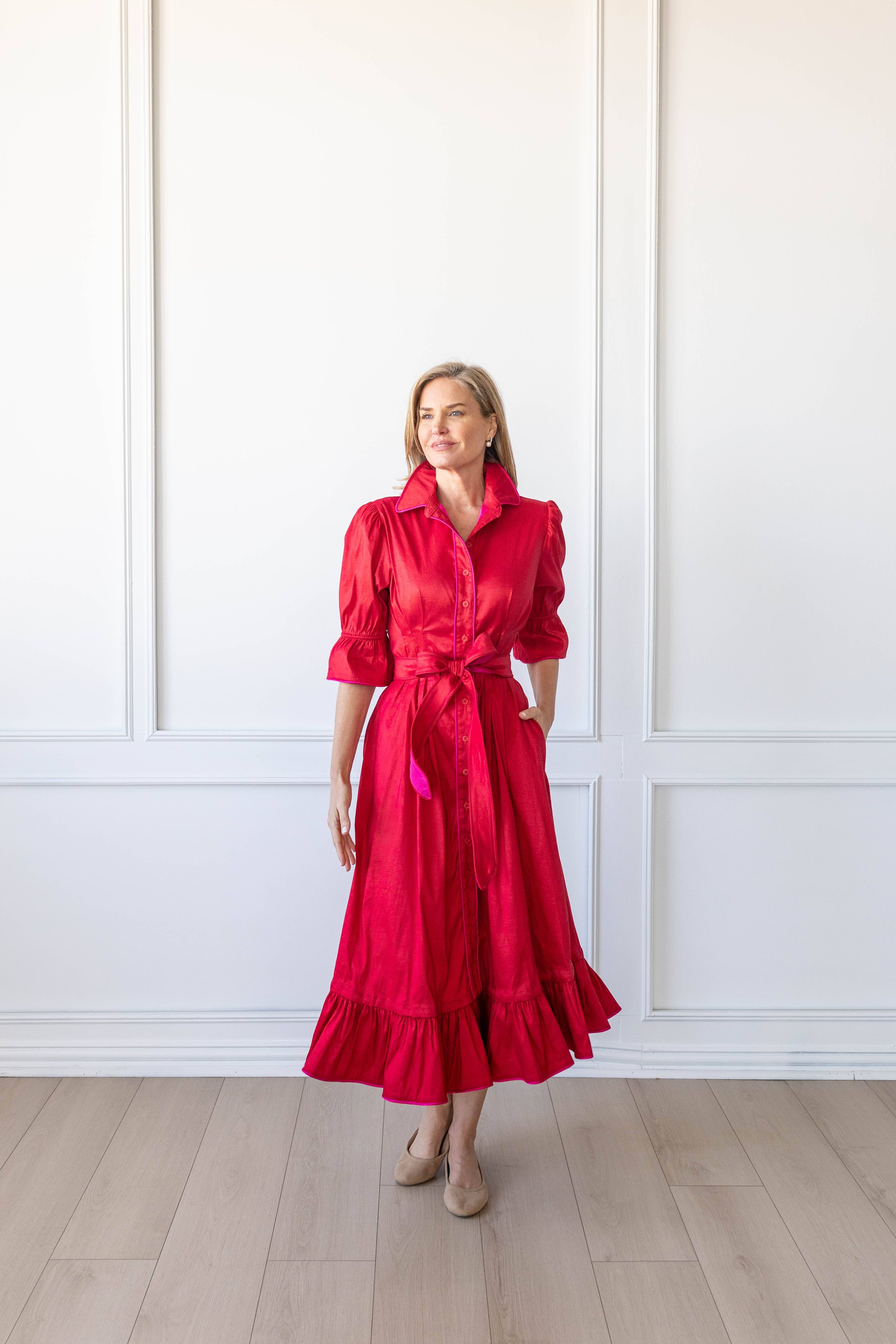 Kim Lolley Designs - Venta al por mayor Vestido - Mujer - VESTIDO CAROL EN ROJO/FUCSIA1