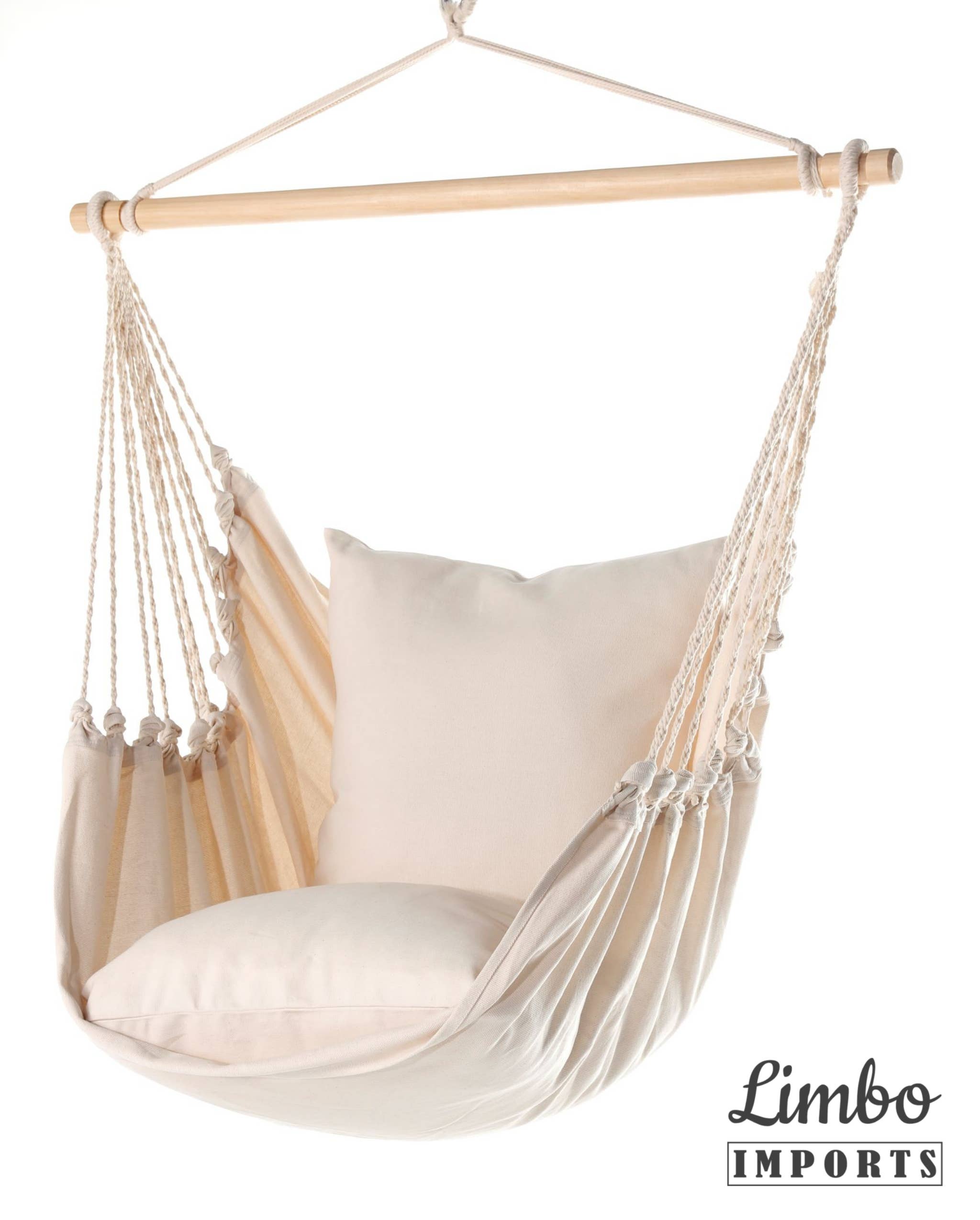 Limbo Imports Hammocks - Wholesale Hammock - White Hammock Chair Swing +2 Pillow Cover Set- Artisan Made