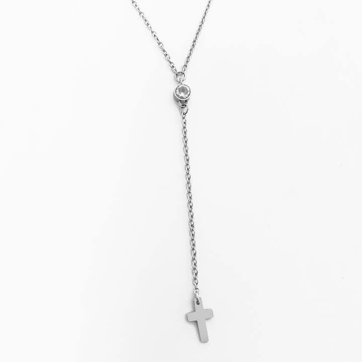 Sparkle Cross Drop - Everyday Necklace (Yellow or White) for wholesale by Boogie Toes