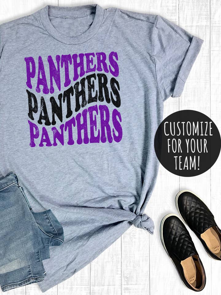 Light Gray Custom Spirit Wear Retro Mascot Name Graphic Tee for wholesale on Faire0