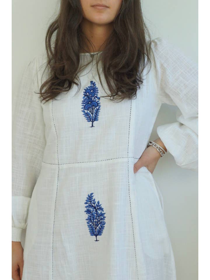 NIBI MTK - Wholesale Dress - Women's - Milo Dress in White/Blue Emb1