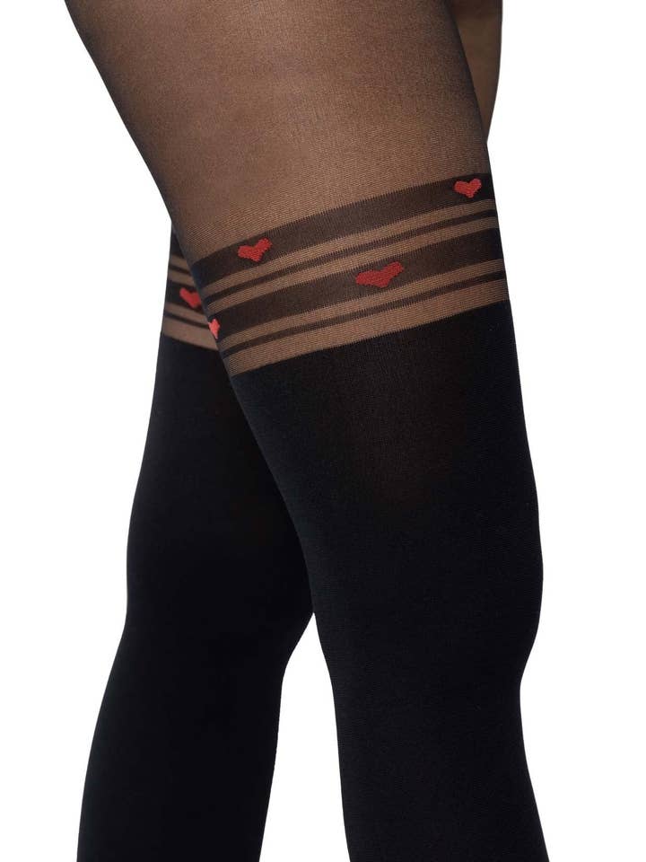 ENDLESS BIO TIGHTS by Diamantea – Großhandel Strumpfhose – Damen – Strumpfhose mit Longuette-Effekt und Herzchenmuster