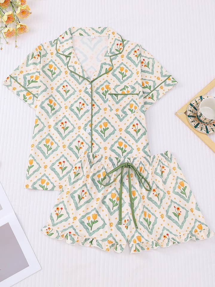 Set Pigiama con Stampa Floreale di Tulipani Primaverili per la vendita all'ingrosso da parte di Lane & Lily