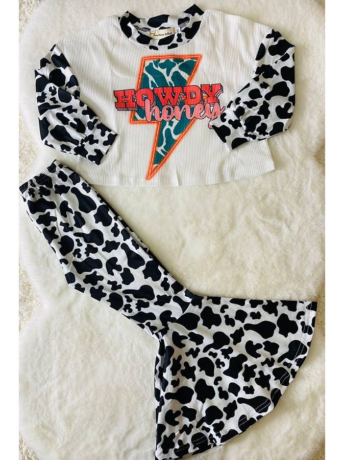 luluclothes - Wholesale Top & Pant Set - Kids - XCH0024-5H HOWDY honey lightning & cow prints 2pc girls set2