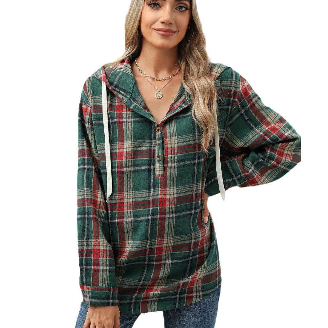 Masyal - Wholesale Shirt Jacket/Shacket - Women's - Women's Autumn/Winter Hooded Plaid Button-down Jacket4