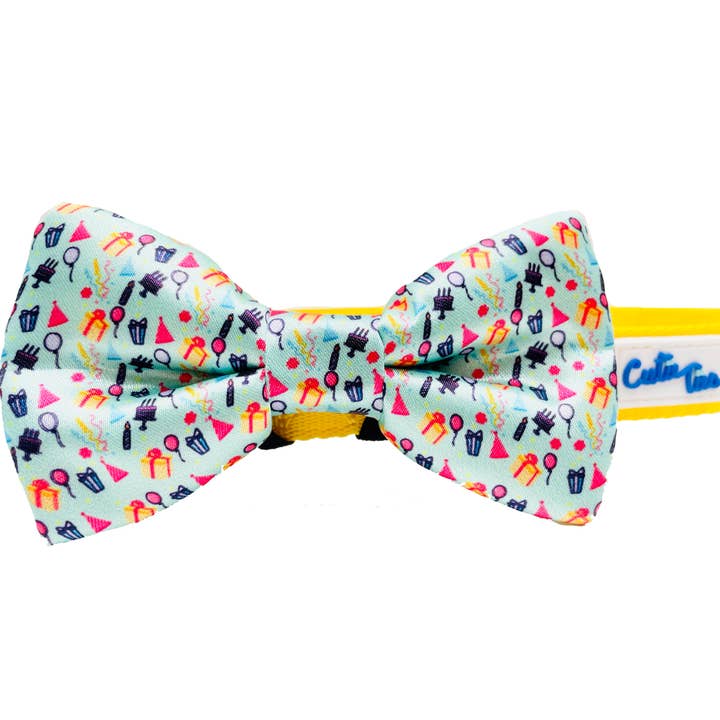 Happy Birthday! Aqua Dog Bow Tie for wholesale by Cutie Ties