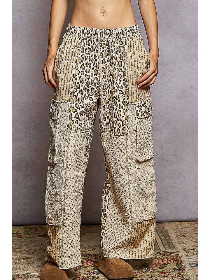 Pol Clothing - Wholesale Pants - Women's - Leopard Pattern Double Gauze Stitch Woven Printed Pants1
