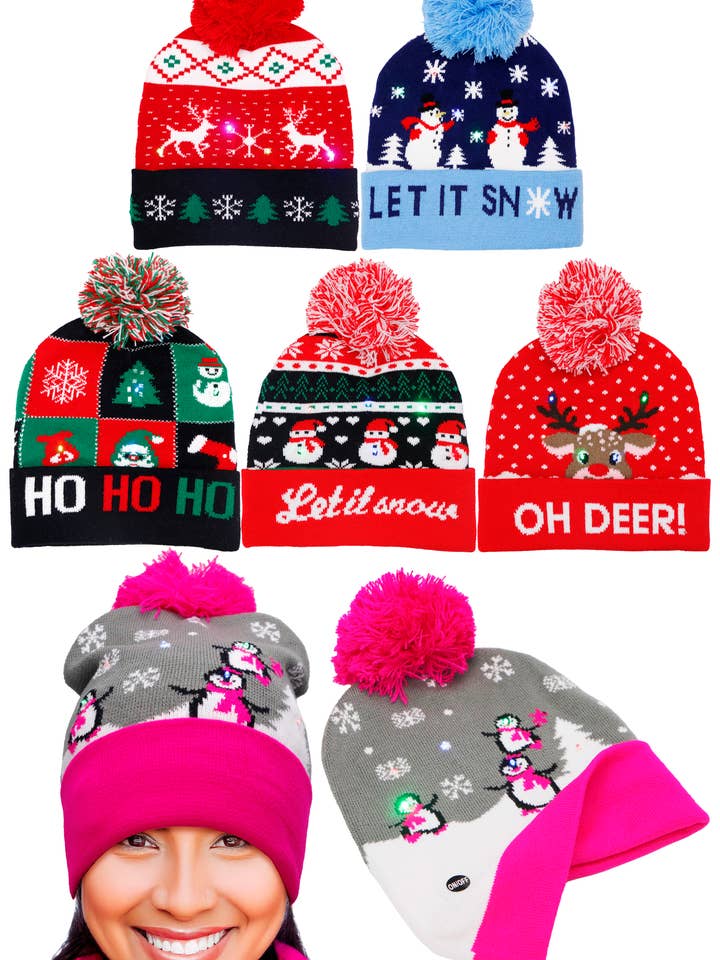 Christmas Festive LED Light-Up Cuffed Beanie for wholesale by Cap Zone