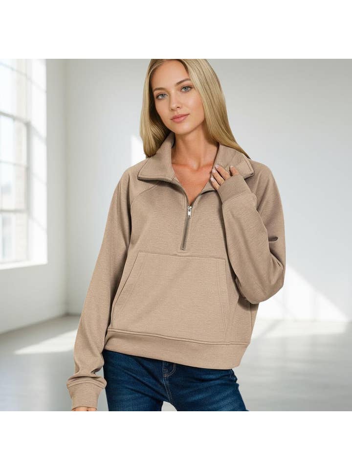 42POPS - Wholesale Sweatshirt - Women's - ._ 1022 Scuba Half Zip Pullover With Kangaroo Pocket SI-289527