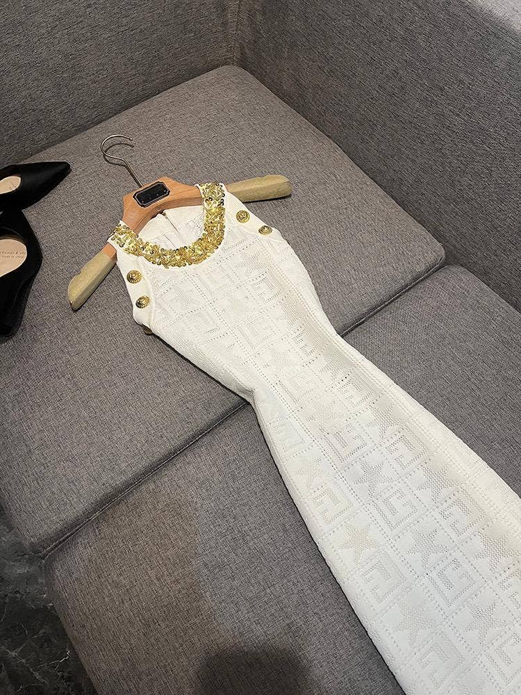 Sanyao Fashion - Venta al por mayor Vestido - Mujer - Vestido de punto ajustado sin mangas con cuentas hecho a mano SY4121