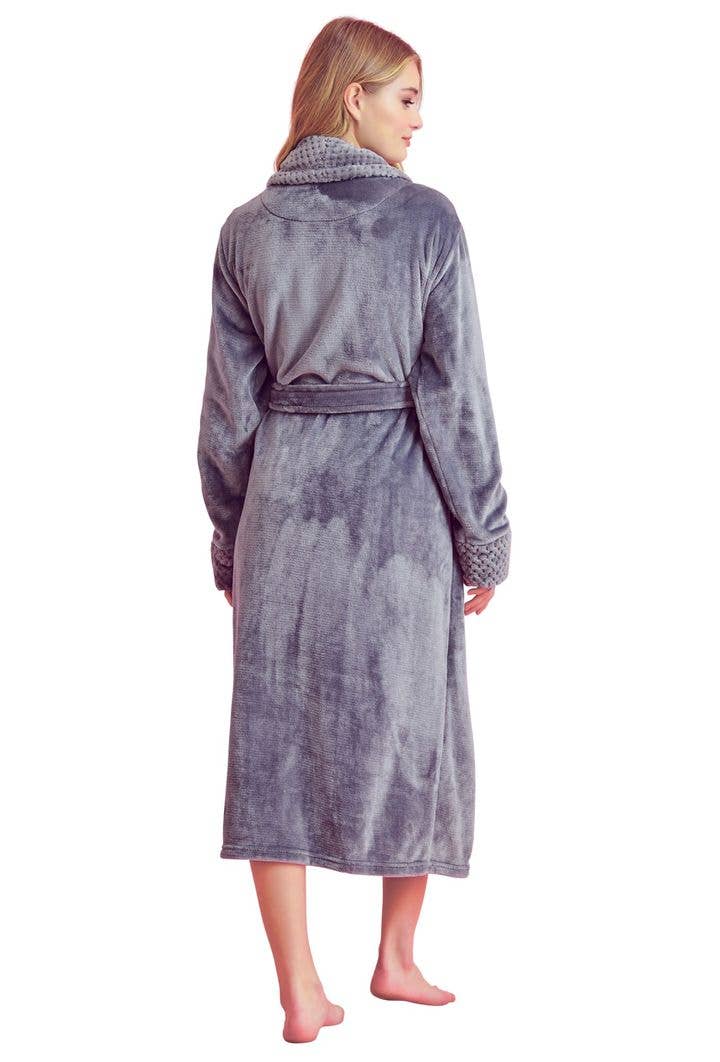 robesnmore - Wholesale Robe - Women's - Women Plush Shawl Collar Robe Gray5