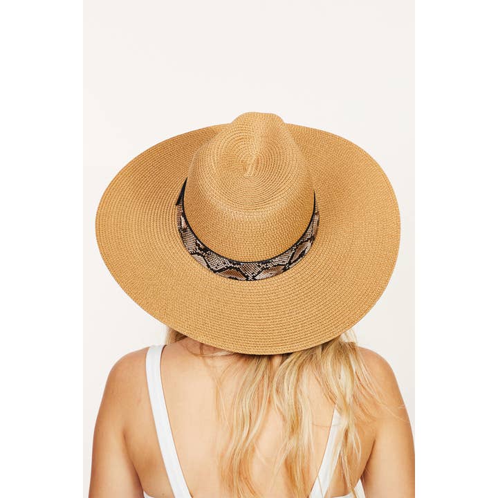 Collections by Fame Accessories - Wholesale Straw Hat - Women's - Snakeskin Band Straw Hat2