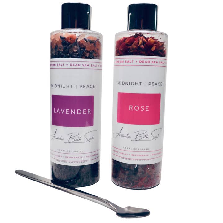 Sel de bain entièrement naturel Detox véritables boutons de lavande pétales de rose pour la vente par Midnight | Peace
