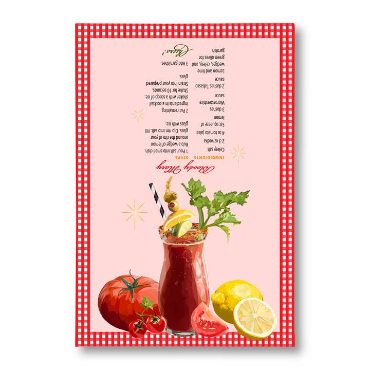 Geschirrtuch | Bloody Mary Cocktail mit Rezept für den Großhandel von The Red Barn Press