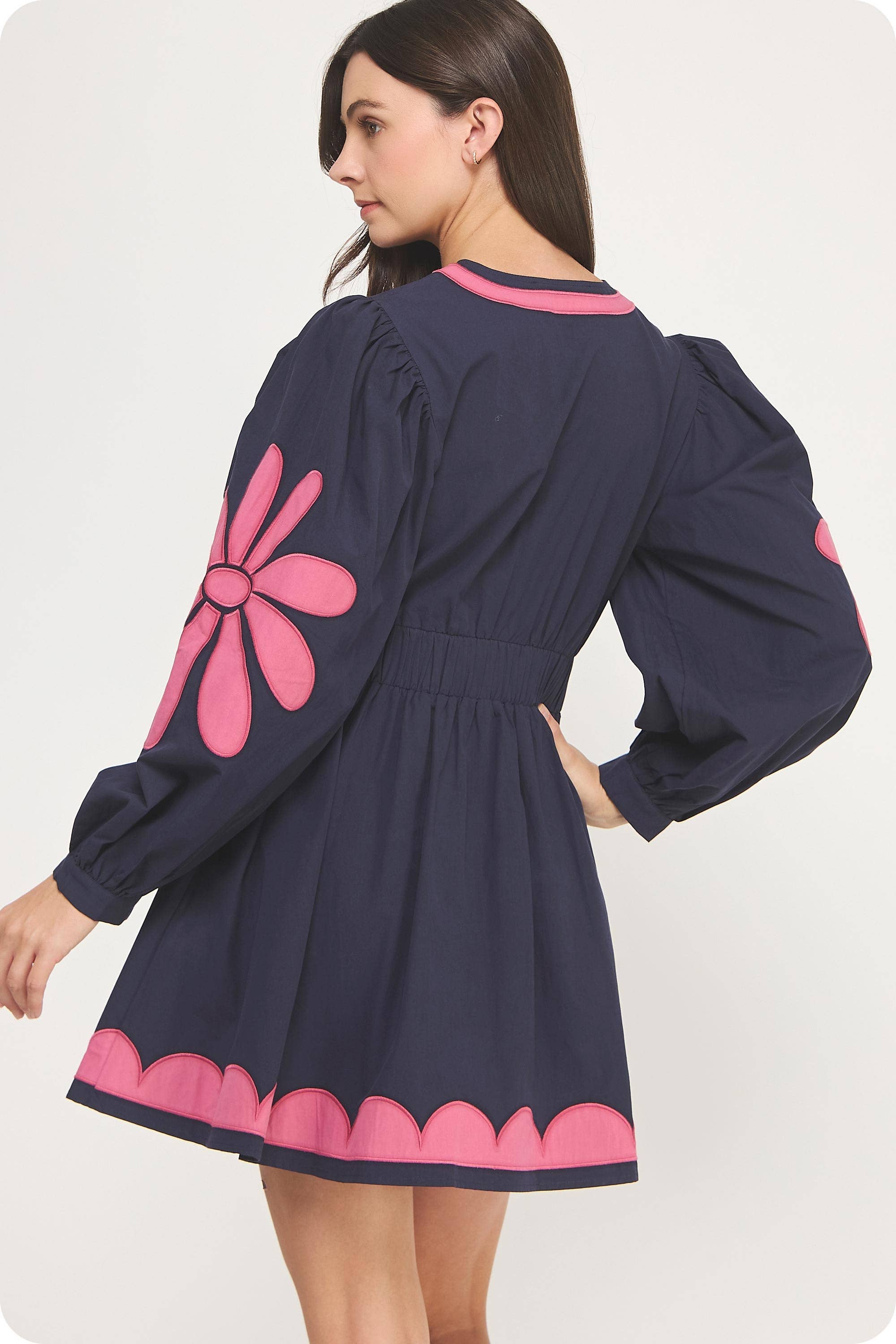 Marine/château Rose Robe courte à broderie contrastée Flower Patch en vente sur Faire3
