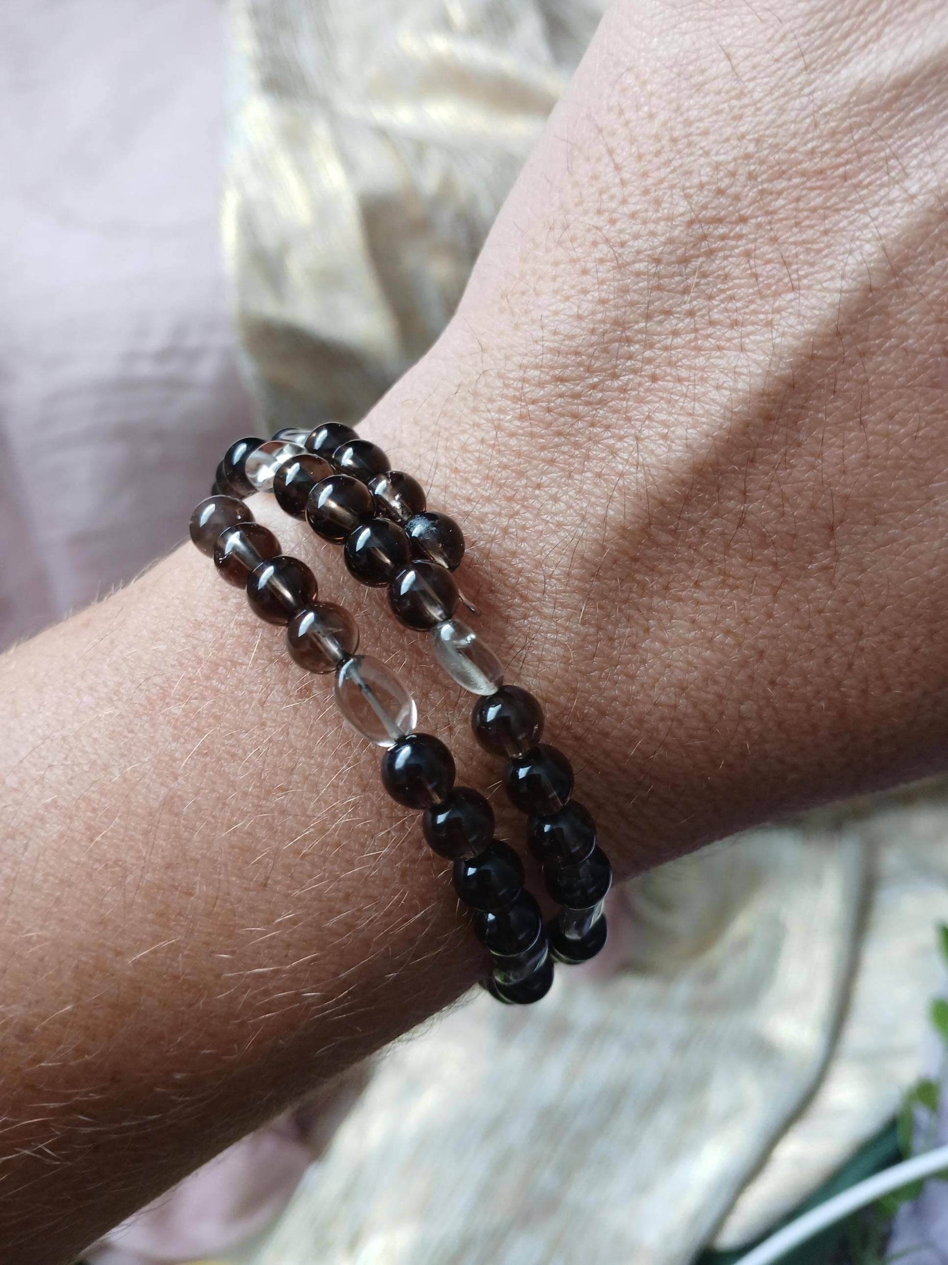 moon and mantras - Wholesale Beaded Bracelet - Smoky Quartz Adjustable Memory Wire Beaded Bracelet2