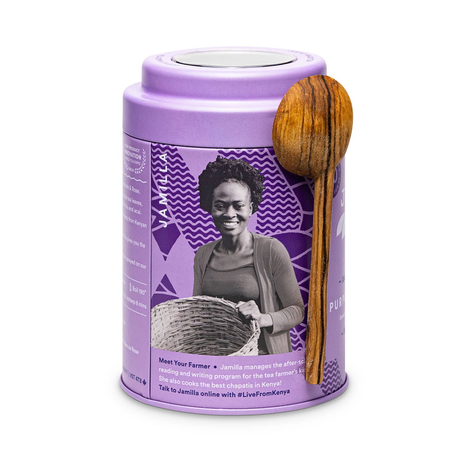 JusTea - Wholesale Loose Tea - Purple Chocolate Tin & Spoon- Organic, Fair-Trade Purple Tea1