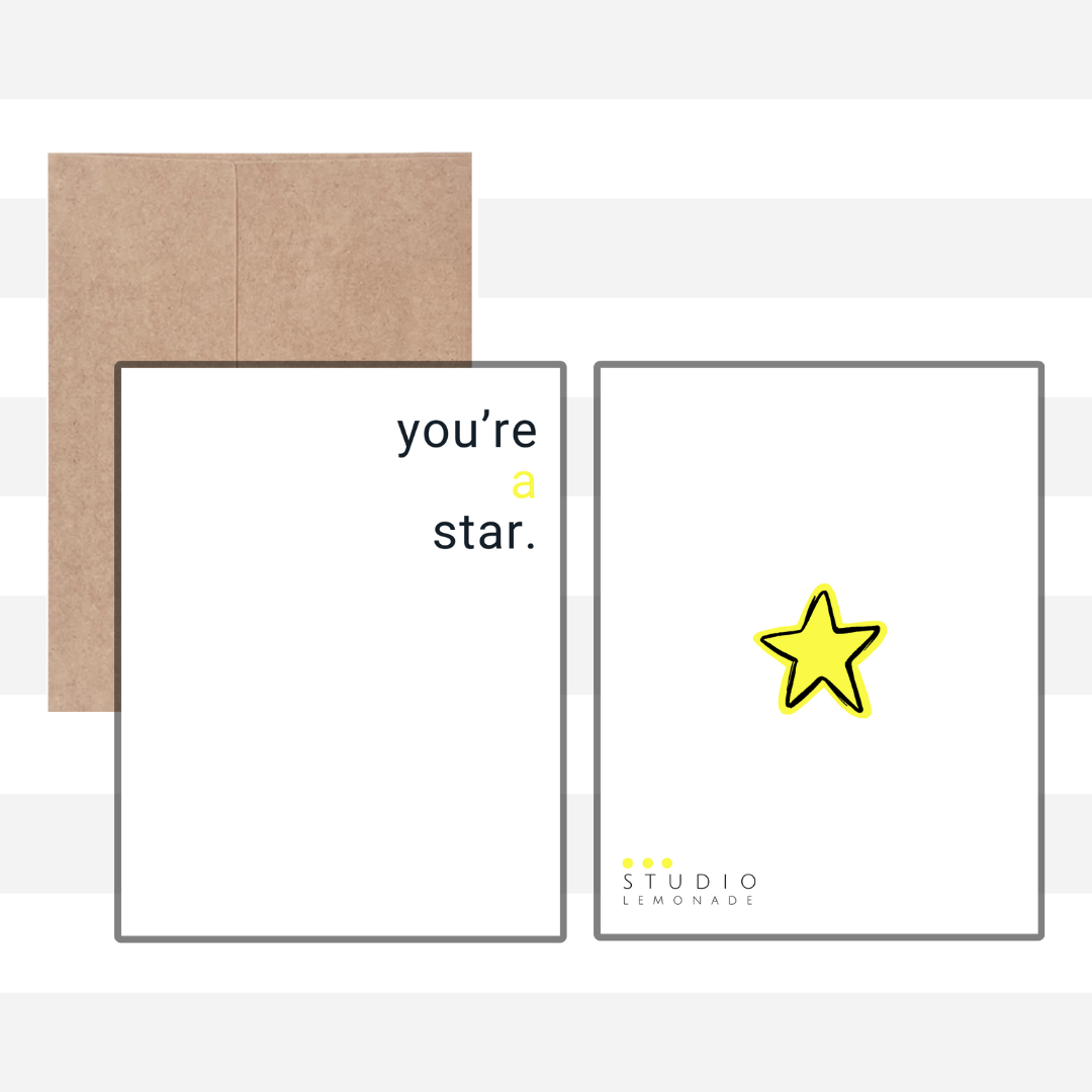 STUDIO LEMONADE - Wholesale Congratulations Card - you're a star. Greeting Card with Kraft Envelope5