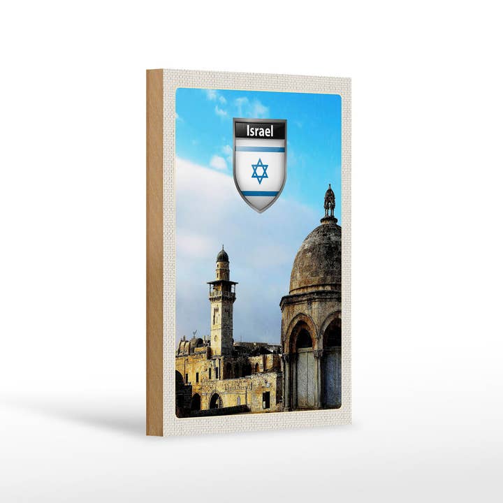 Wooden travel sign 12x18cm Israel city architecture vacation for wholesale by Femer
