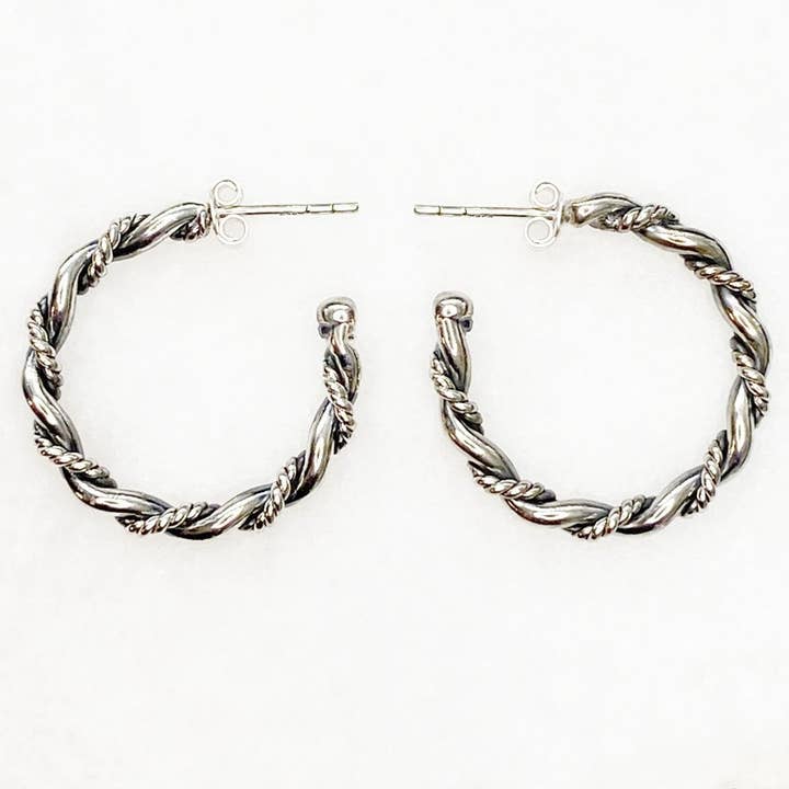 Lariat Rope Silver Twist Hoop Earrings - Small for wholesale by URBAN-EQUESTRIAN