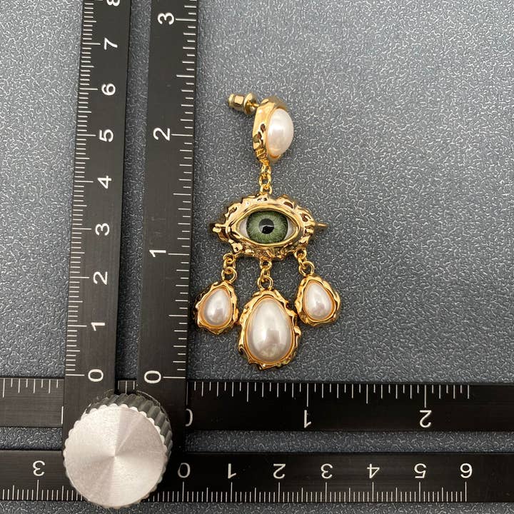 Mio Queena - Wholesale Dangle Earrings - Temperament Evil Eye & Pearl Charm Dangle Earrings